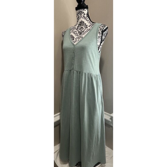 Pact Maxi Dress Womens S Slub Knit Organic Sage Green Henley Tank Dress Comfy - Picture 5 of 13